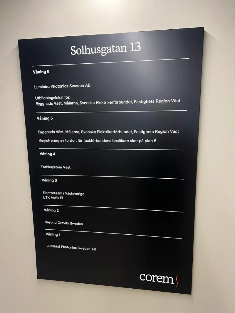 Wayfinder och hyresgästtavla för fastighet